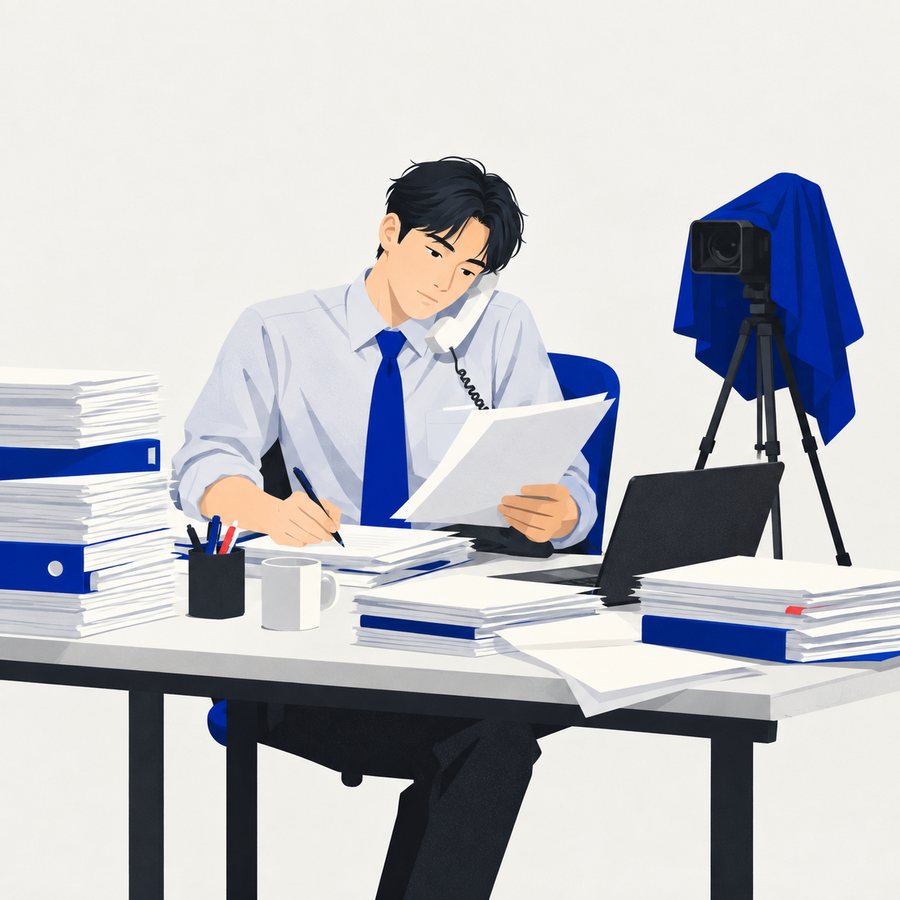 仕事に追われ、カメラが使われないままのイラスト