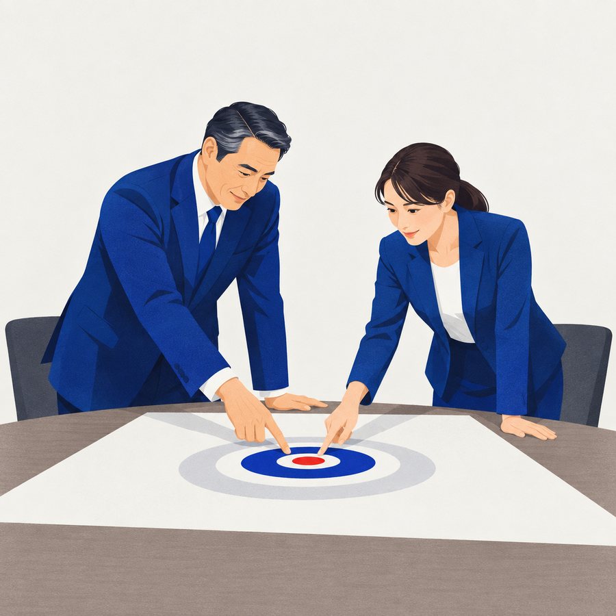 何を売るかを決める打ち合わせのイラスト