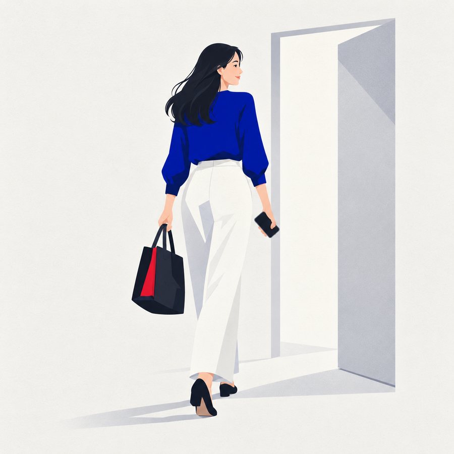 動画を見て満足し、そのまま去っていく人のイラスト